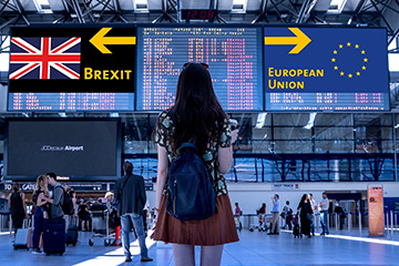 stylized Brexit photo in train station